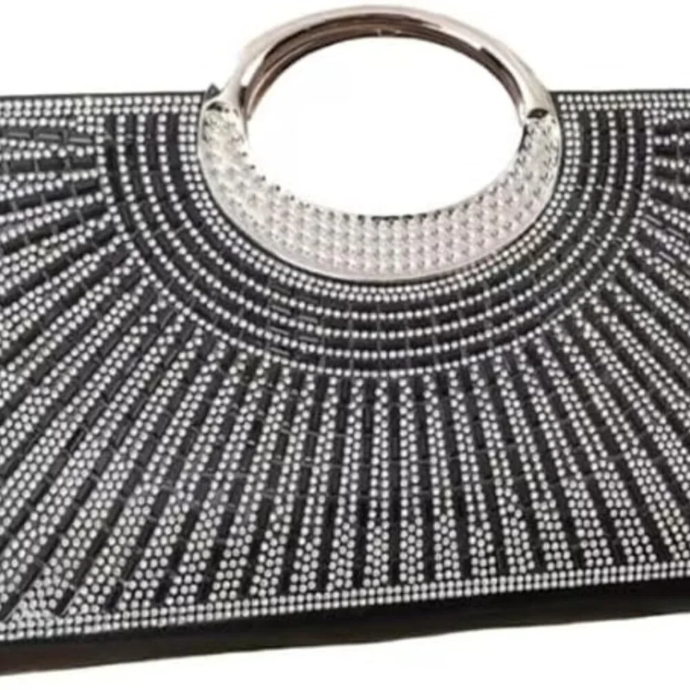 Women's Glitter Evening Handbag Clutch Small Square Shoulder Bag with Chain